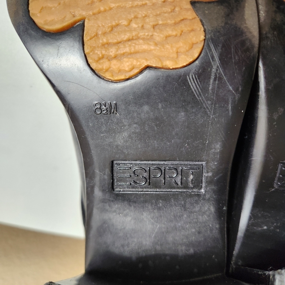 Esprit Womens |8.5| VTG Y2K Black Leather Chunky Block Heel Oxford Lace Up Shoes - Picture 9 of 10